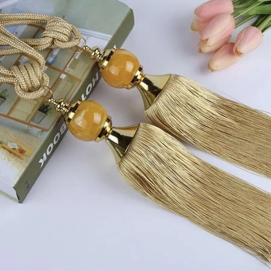 Amber bead tassel tie-back