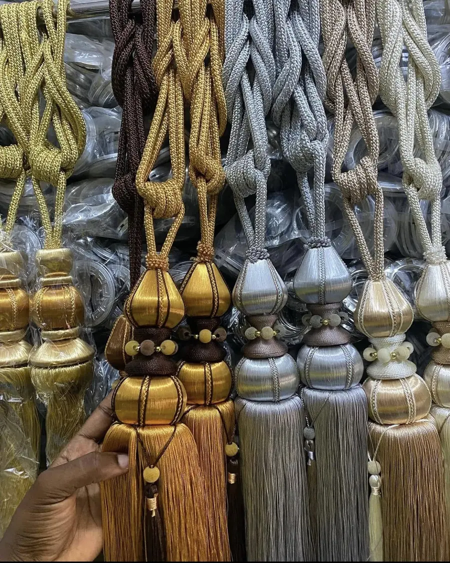 Wall of mixed tassel tie-backs