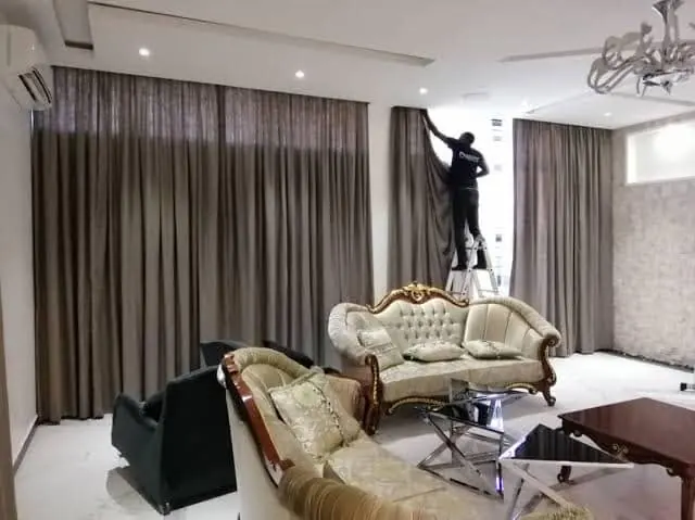 Taupe curtains in a living room