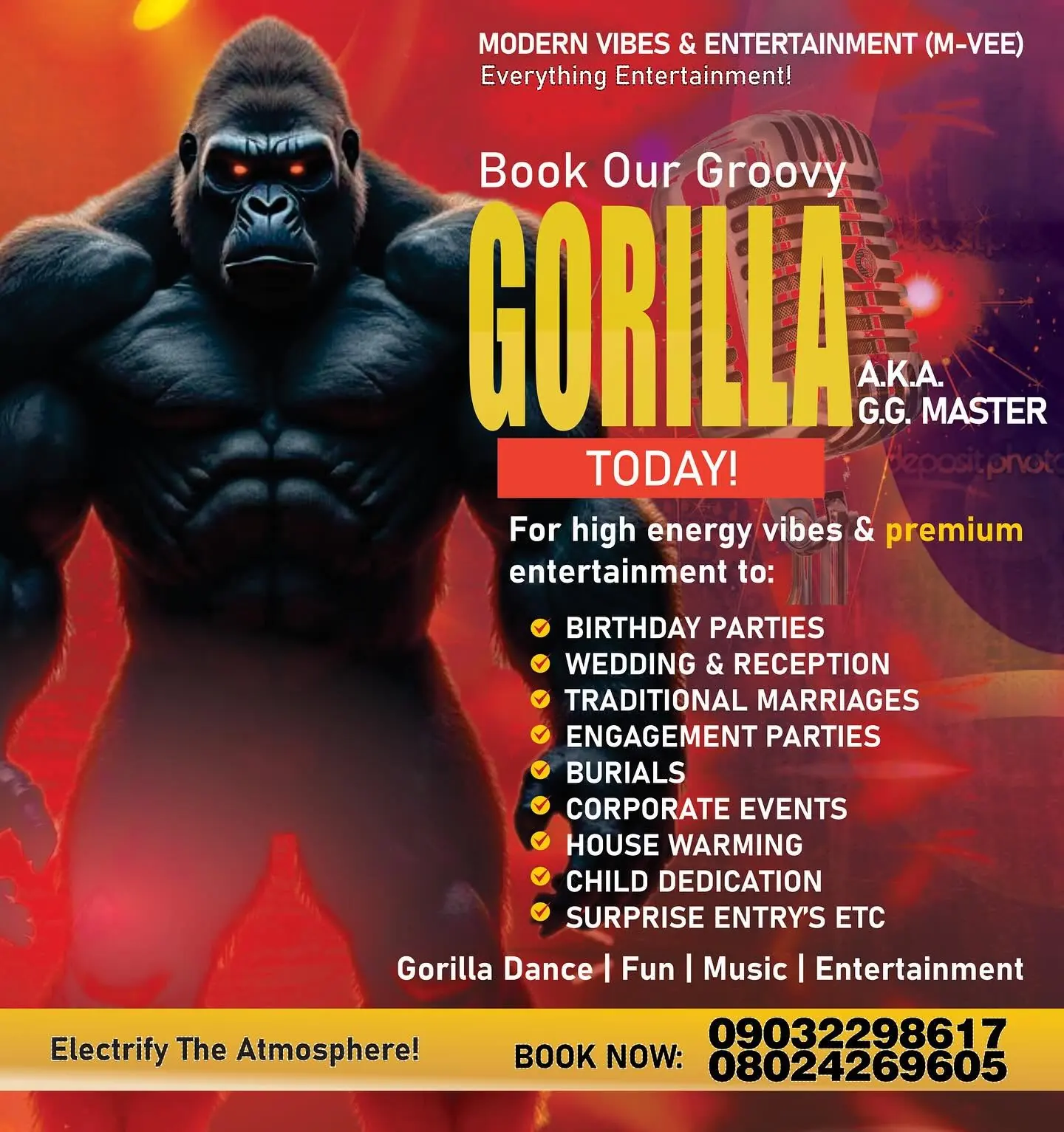 Giant inflatable gorilla party entertainment flyer