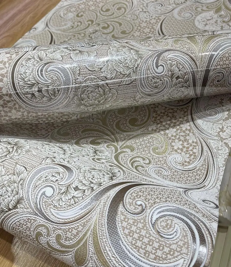 Silver damask wallpaper roll
