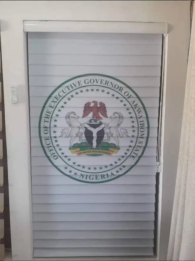 Executive office seal printed on a roller blind