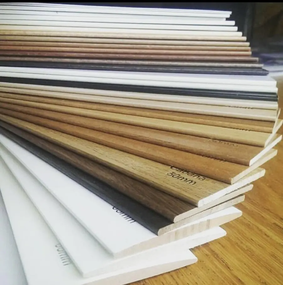 Stack of wood-grain slat samples