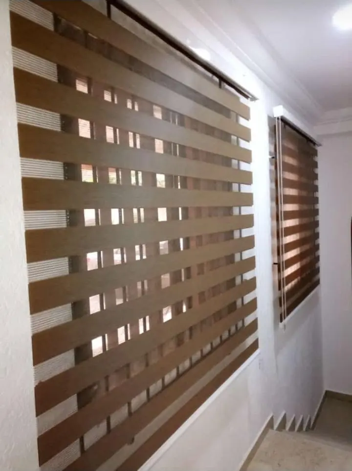 Brown zebra blind with light bands
